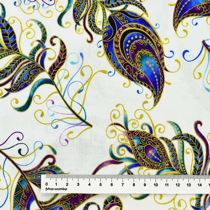 Ткань хлопок пэчворк белый, птицы и бабочки животные металлик, Benartex (арт. 10229M-80)