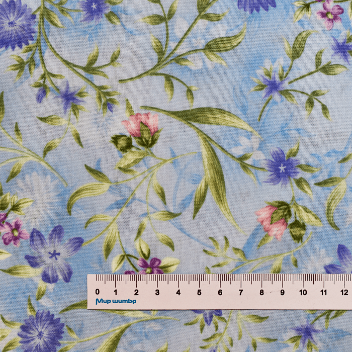 Ткань хлопок пэчворк голубой, цветы, Benartex (арт. 0989005B)
