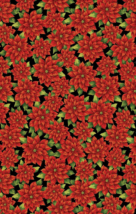 Ткань хлопок пэчворк красный черный, цветы новый год, Benartex (арт. )