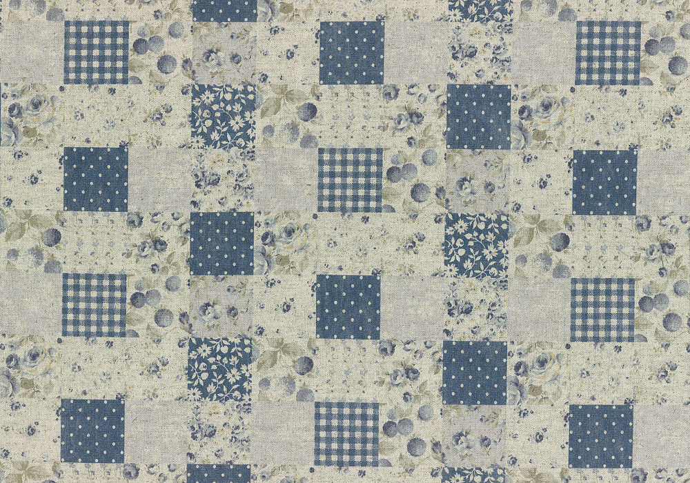 Ткань хлопок пэчворк синий серый, ложный пэчворк цветы клетка, Lecien (арт. 231747)