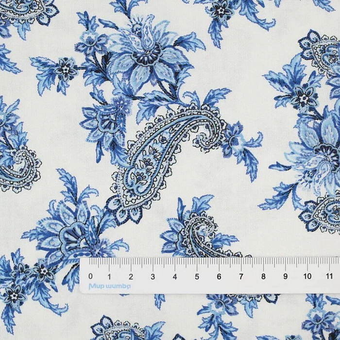 Ткань хлопок пэчворк синий, цветы пейсли, Benartex (арт. 1345009B)