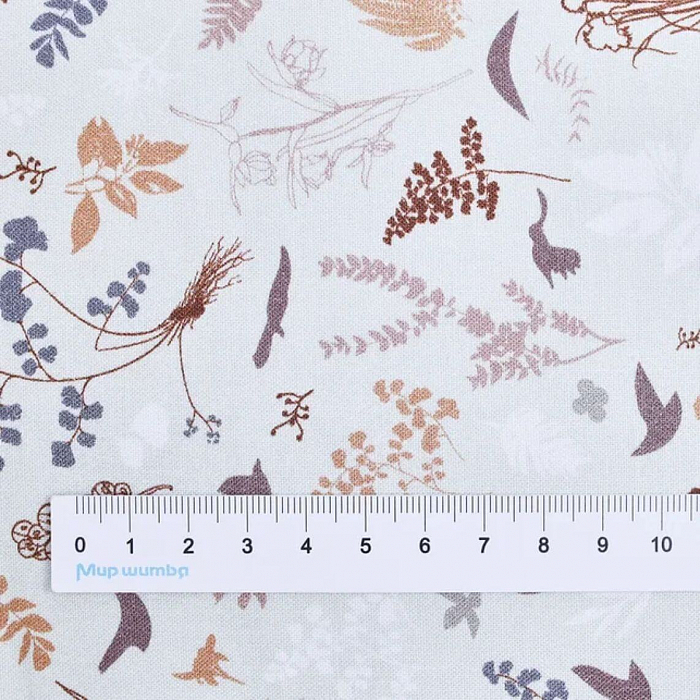 Ткань хлопок пэчворк серый, птицы и бабочки флора, P&B (арт. 4903 G)