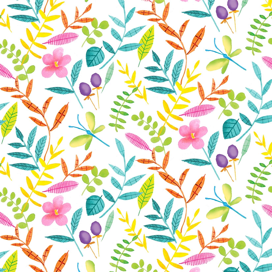 Ткань хлопок для пэчворка разноцветные, птицы и бабочки цветы, Blank Quilting (арт. 249687)