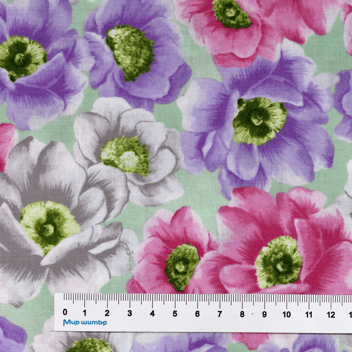 Ткань хлопок пэчворк серый, цветы, Benartex (арт. 0988904B)