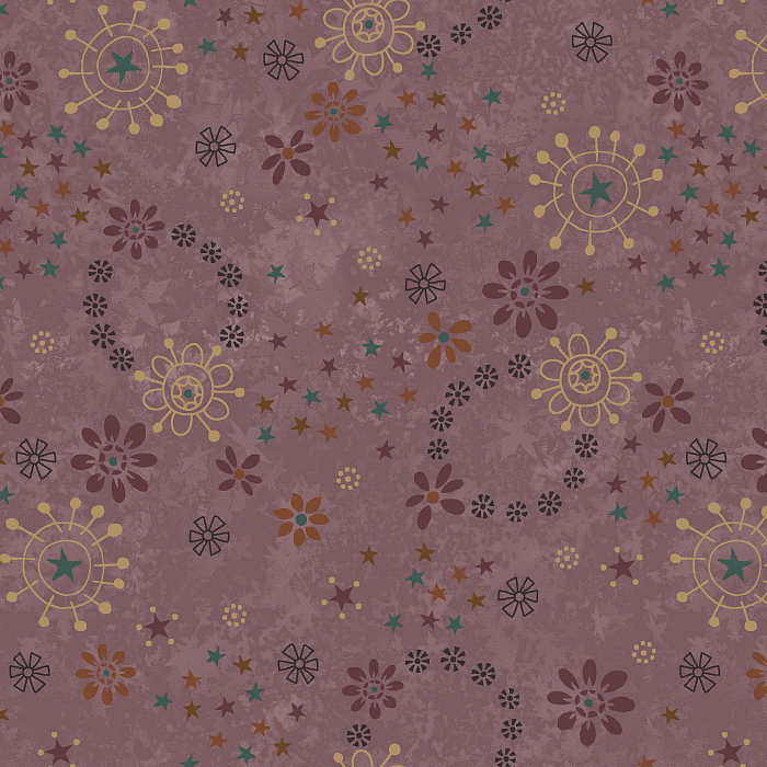 Ткань хлопок пэчворк сиреневый, цветы звезды, Henry Glass (арт. 237057)
