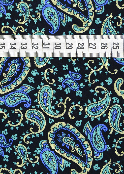 Ткань хлопок плательные ткани синий черный голубой бирюзовый, пейсли, ALFA C (арт. 128576)