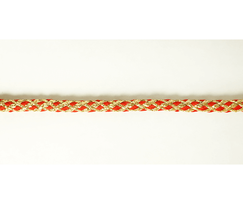 Шнур плетеный PEGA с люрексом, золото с красным, 7 мм