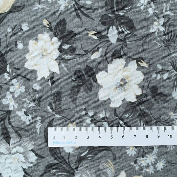 Ткань хлопок пэчворк серый, цветы, Wilmington Prints (арт. AL-12336)