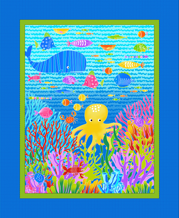 Ткань хлопок пэчворк разноцветные, детская тематика морская тематика, Studio E (арт. 4016P-76)