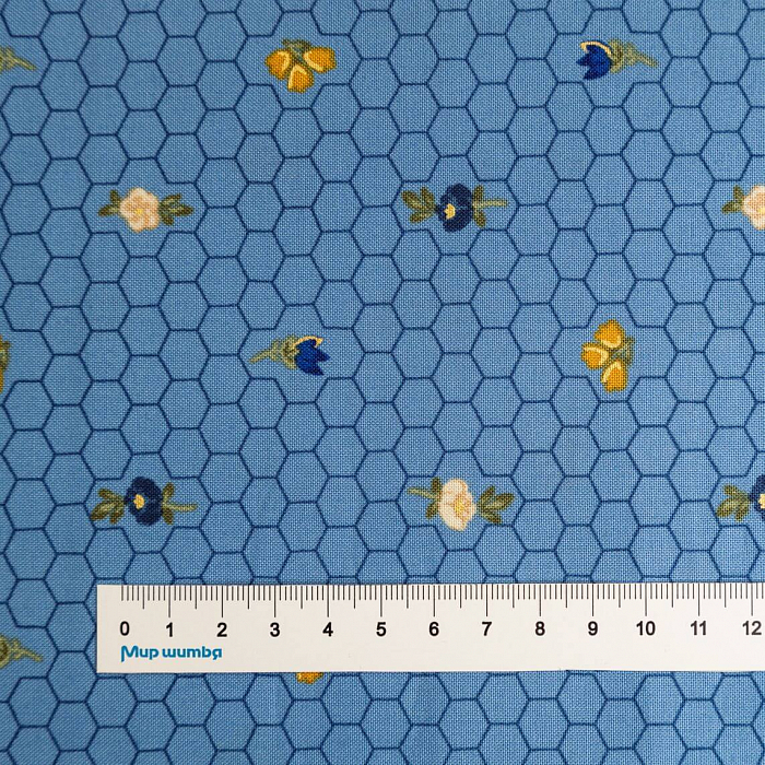 Ткань хлопок пэчворк голубой, цветы флора, Windham Fabrics (арт. AL-12336)