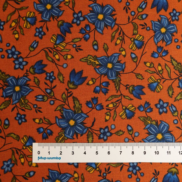 Ткань хлопок пэчворк оранжевый, цветы, Windham Fabrics (арт. AL-12336)